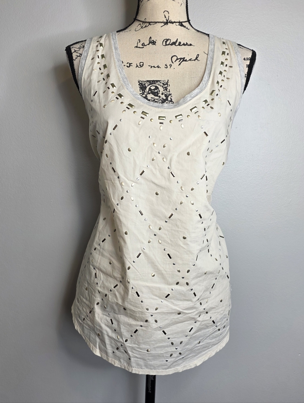 J. Crew Cream Eyelet Scoop Tank Sz M